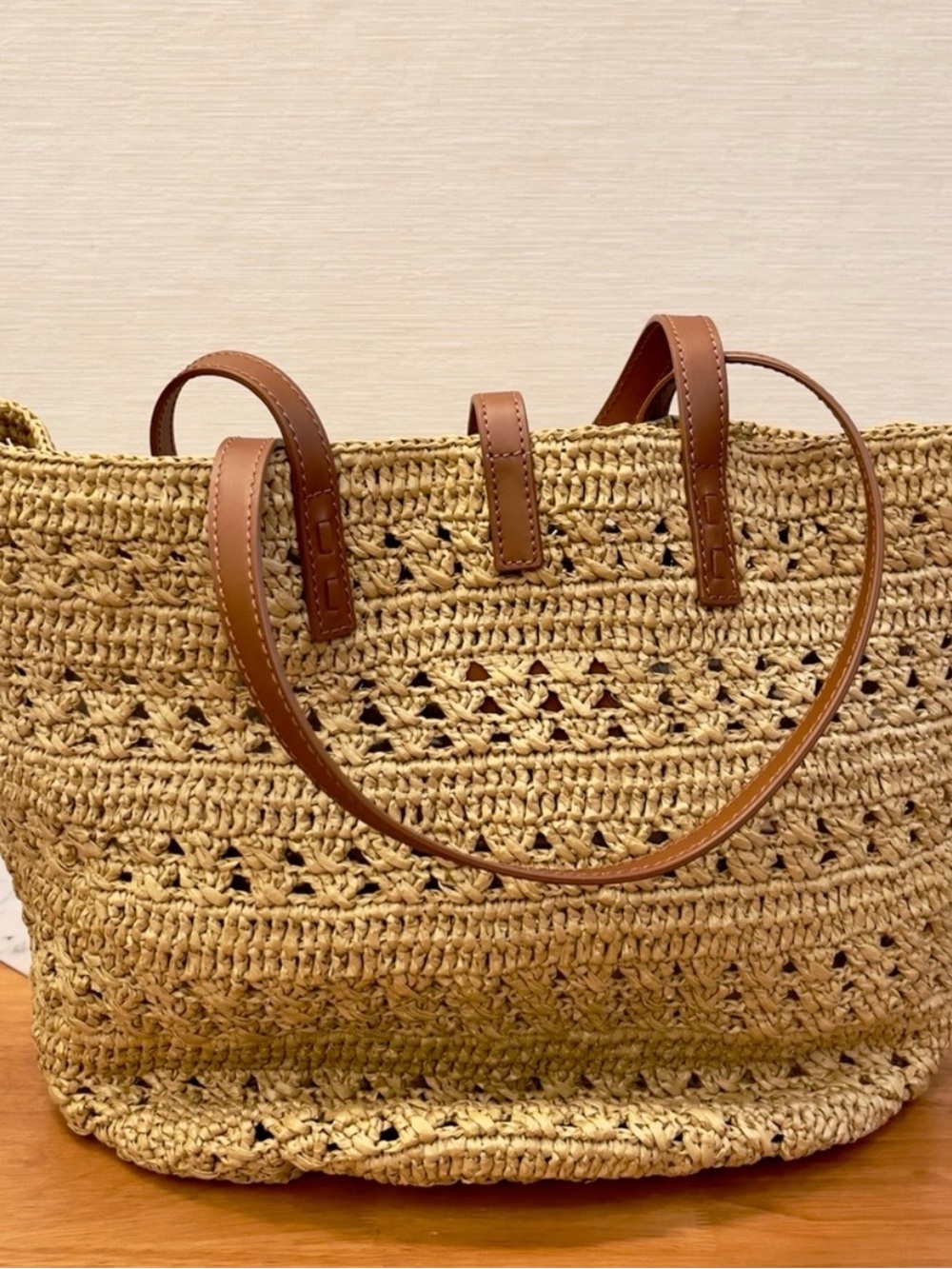 Saint Laurent Woven Straw Tote in Natural and Brown with Gold Hardware - Picture 3 of 8